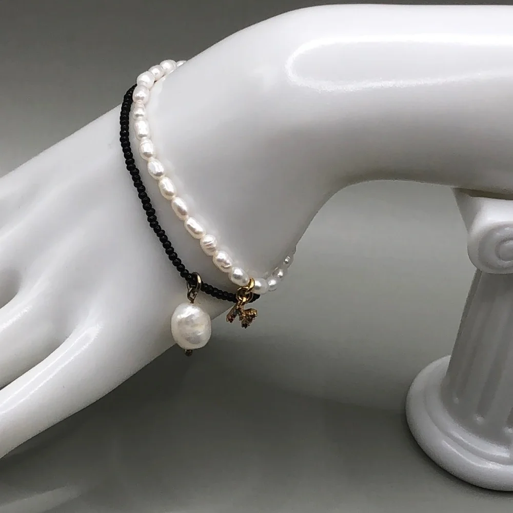FYB Jewelry freshwater pearl bracelet initial charm letter M + J.crew bracelet